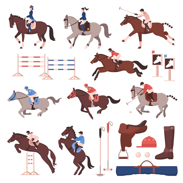 Kostenloser Vektor pferdesport-icon-set