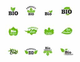 Kostenloser Vektor pflanzen und bäume grüne blätter natürliche ökosphäre bio-produkte etiketten piktogramme sammlung flache abstrakte isoliert vektor-illustration