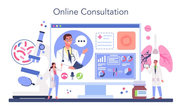 Phthisiatrician Online-Service oder Plattform Arzt, der an großen Lungen steht Tuberkulose-Test und -Behandlung Online-Beratung Flache Vektordarstellung