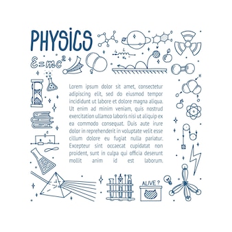Physik-doodle mit lichtprismenbüchern atom und verschiedenen experimenten