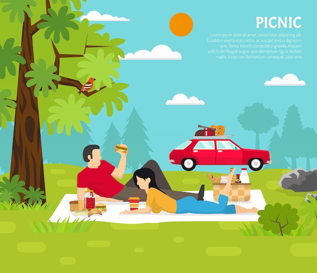 Picknick-vektor-illustration im freien