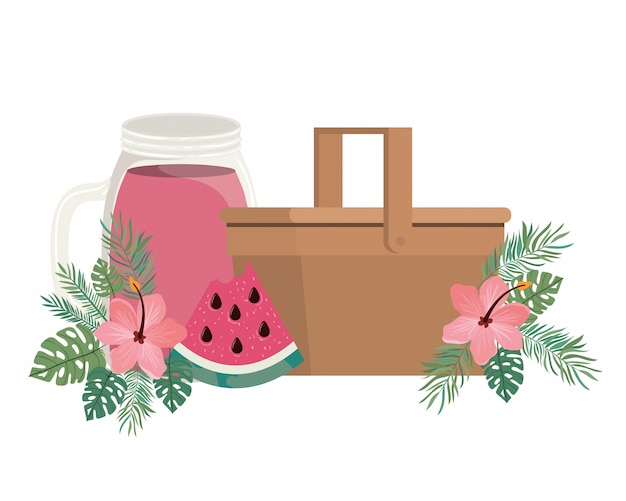 Picknickkorb mit Erfrischungsgetränk für den Sommer