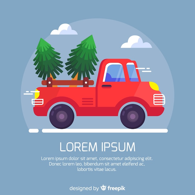 Kostenloser Vektor pickup truck mit weihnachtsbaum