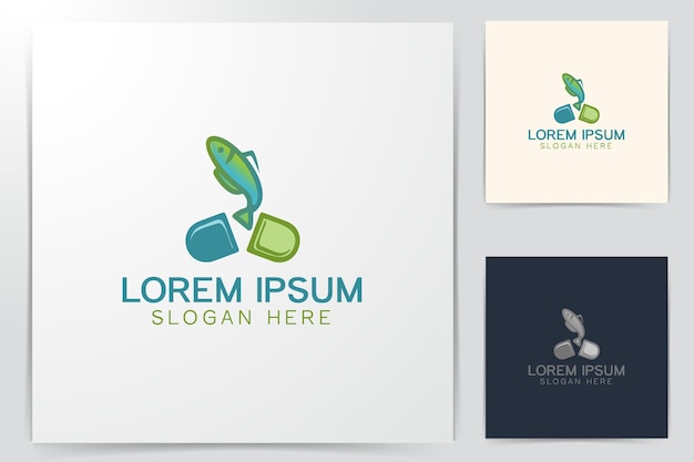 Pille, Fisch, Nahrungsergänzungsmittel Logo Designs Inspiration isoliert auf weißem Hintergrund