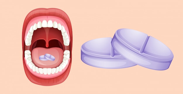 Pillen und menschlicher Mund