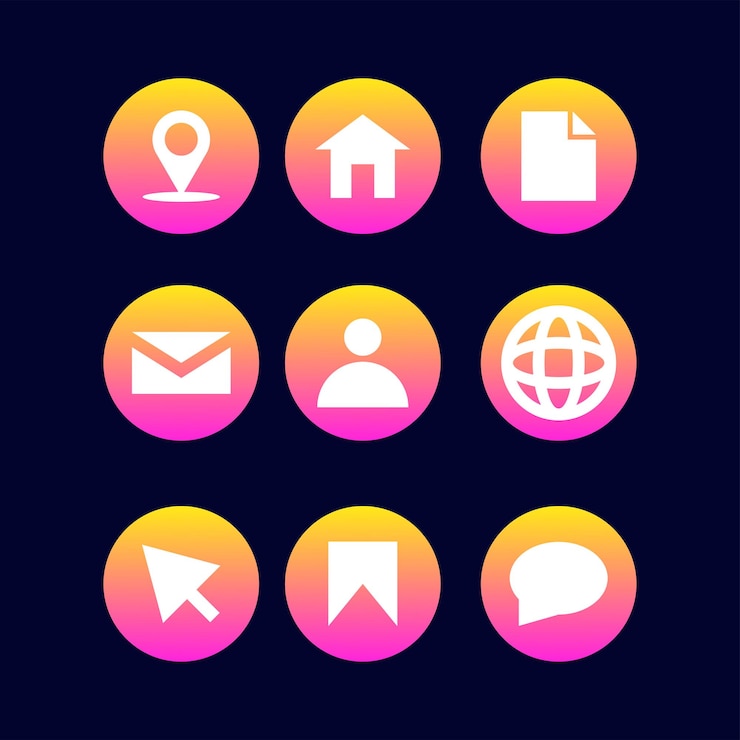 Kostenlose Vektor pin-symbol home-symbol datei-symbol mail-symbol benutzer-symbol web-symbol klick-symbol lesezeichen-symbol chat-symbol