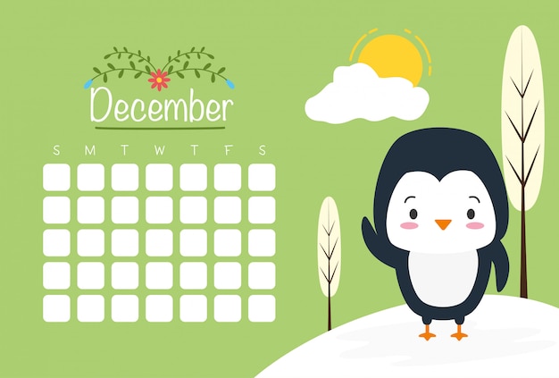 Pinguin mit kalender, netten tieren, ebene und karikaturart, illustration