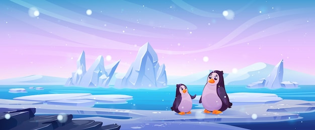 Pinguine in der schneebedeckten arktischen Landschaft