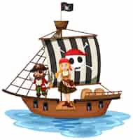 Kostenloser Vektor piratenkonzept mit einer mädchenzeichentrickfigur, die die planke auf dem schiff isoliert geht walking