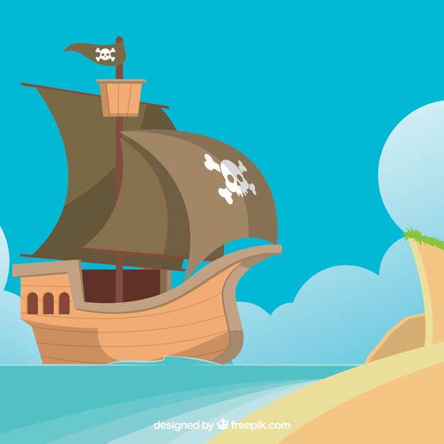 Piratenschiff Hintergrund in der Nähe der Insel