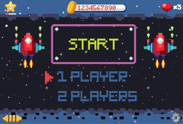 Pixel-Spieloberfläche mit Start-Schaltfläche