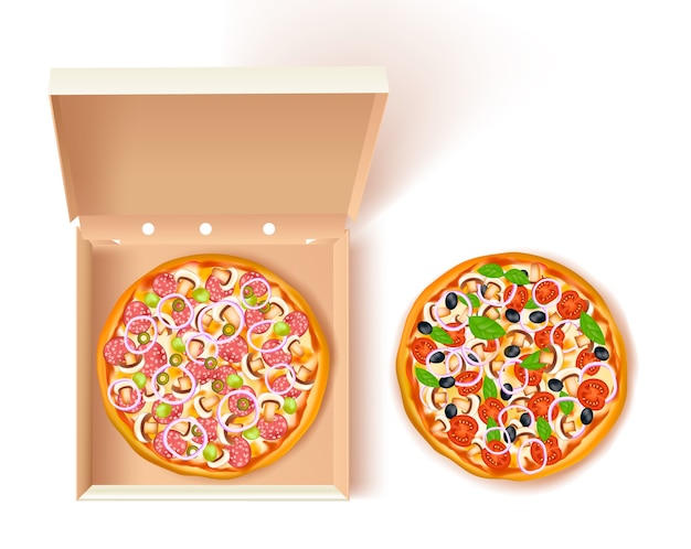 Kostenloser Vektor pizza box zusammensetzung