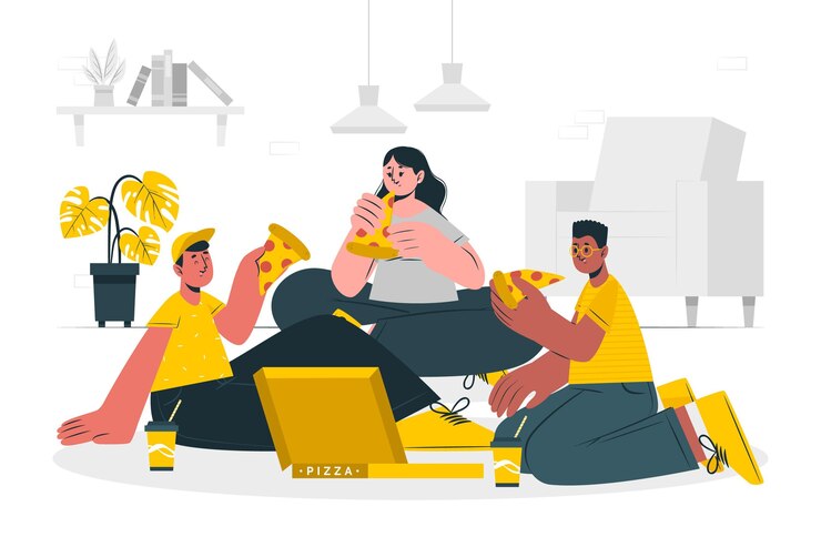 Kostenlose Vektor pizza, das konzeptillustration teilt