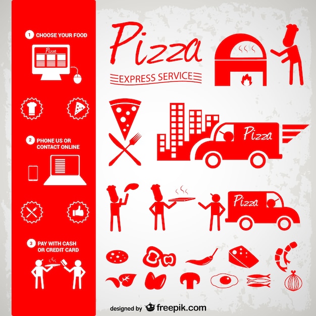 Kostenloser Vektor pizza-icons set kostenloser download