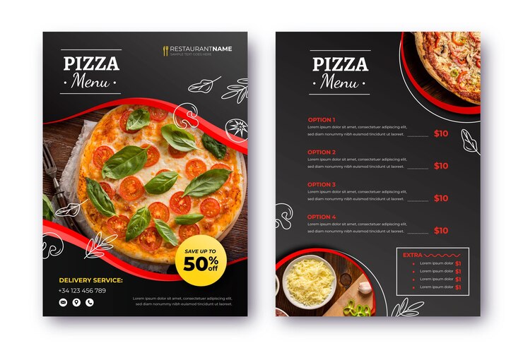 Kostenlose Vektor pizza restaurant menü mit foto