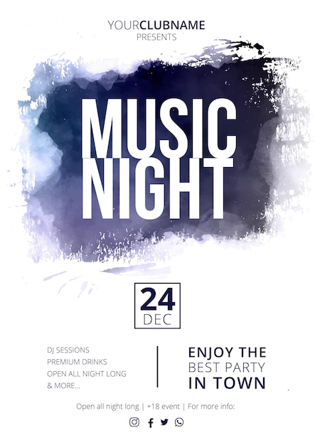 Plakat der modernen Musiknacht mit abstraktem Spritzen