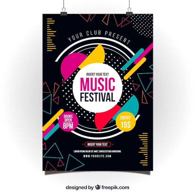 Kostenloser Vektor plakatdesign für musik-party mit bunten formen