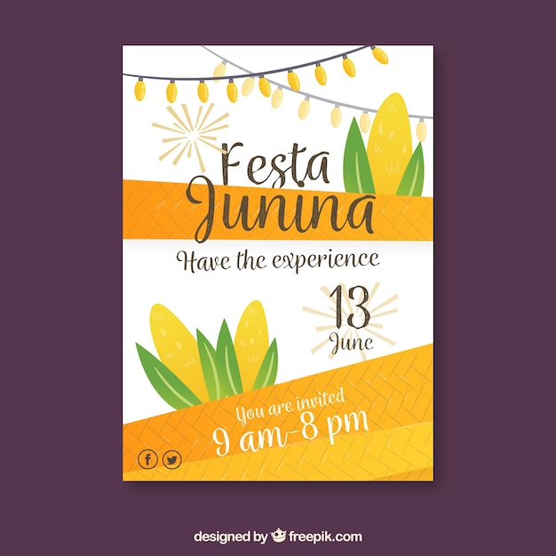 Kostenloser Vektor plakateinladung festa junina mit mais in der flachen art