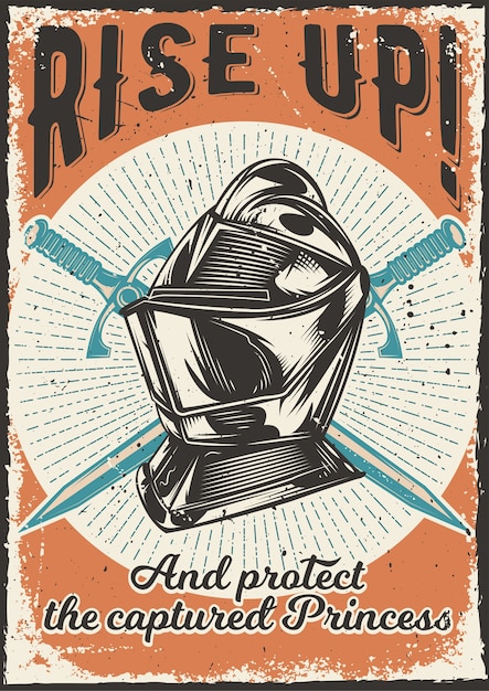 Kostenloser Vektor plakatentwurf mit illustration einer rüstung