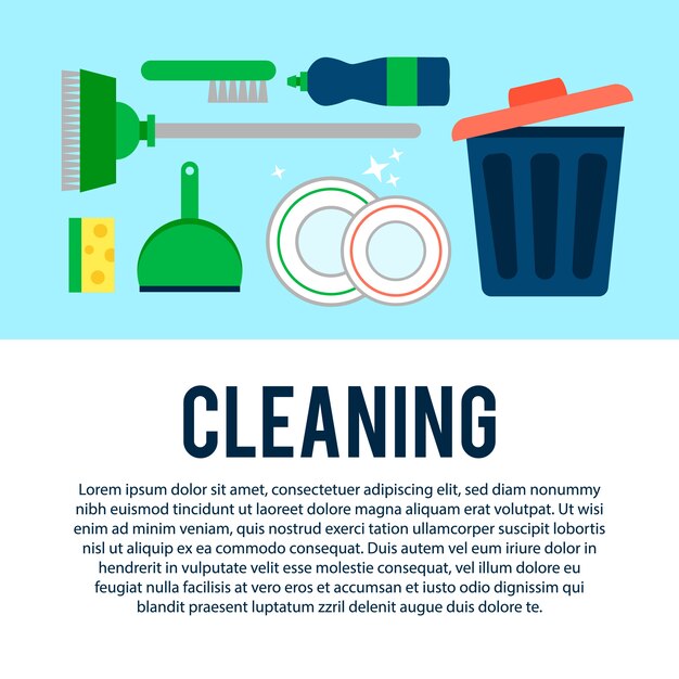 Plakatschablone für Hausreinigungsdienste mit verschiedenen Reinigungsartikeln
