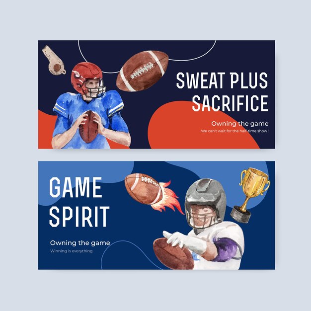 Plakatschablone mit super bowl sport-konzeptentwurf für werbung und vermarktung aquarellvektorillustration.