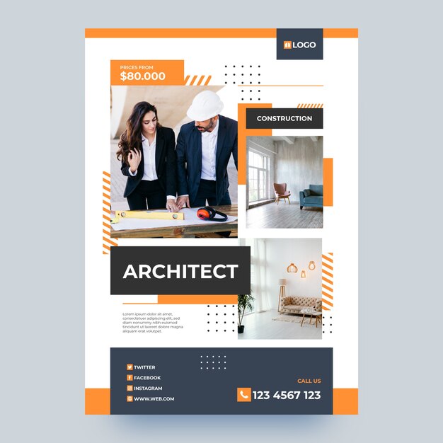 Plakatvorlage für Architekten mit flachem Design