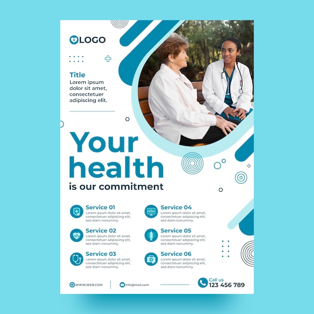 Kostenloser Vektor plakatvorlage für das gesundheitswesen im flachen design