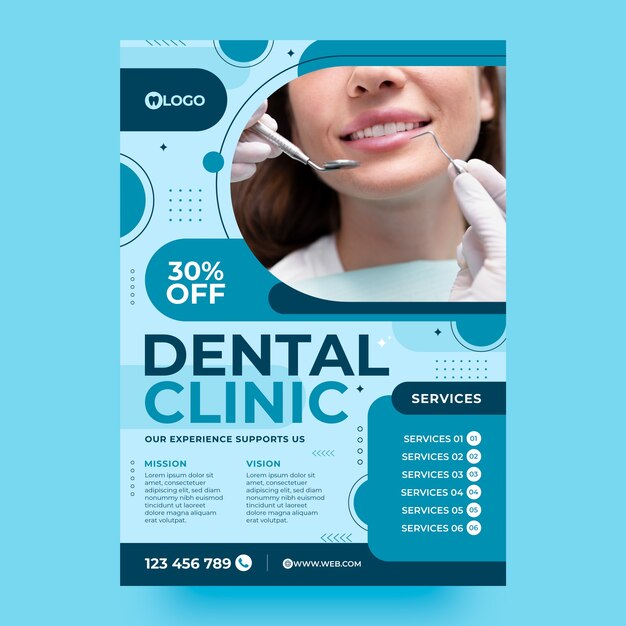 Plakatvorlage für Zahnkliniken im flachen Design