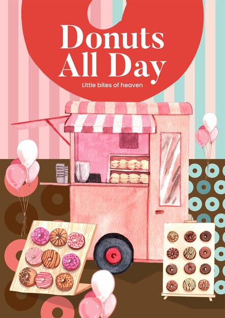 Plakatvorlage mit donut-party-konzept im aquarell-stil