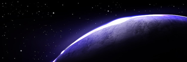Planet mit blauem Licht am Horizont im schwarzen Kosmos