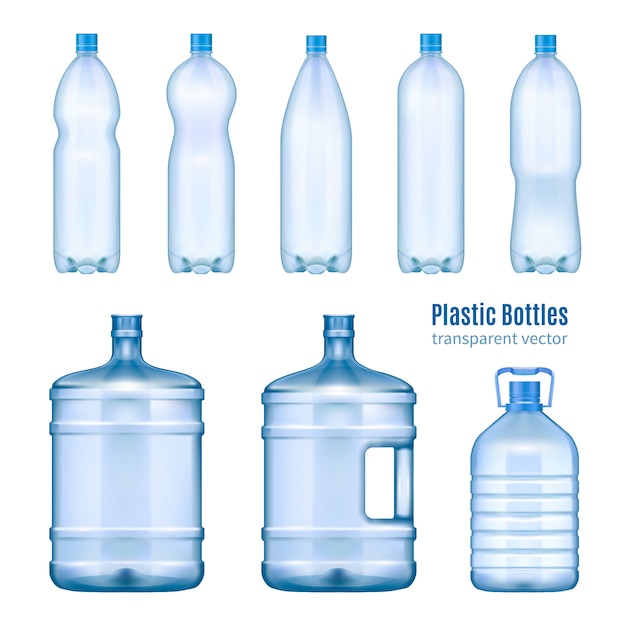 Plastikwasserflaschen realistic set