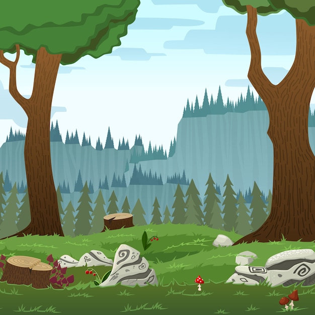 Platz waldlandschaft vektor-cartoon-illustration