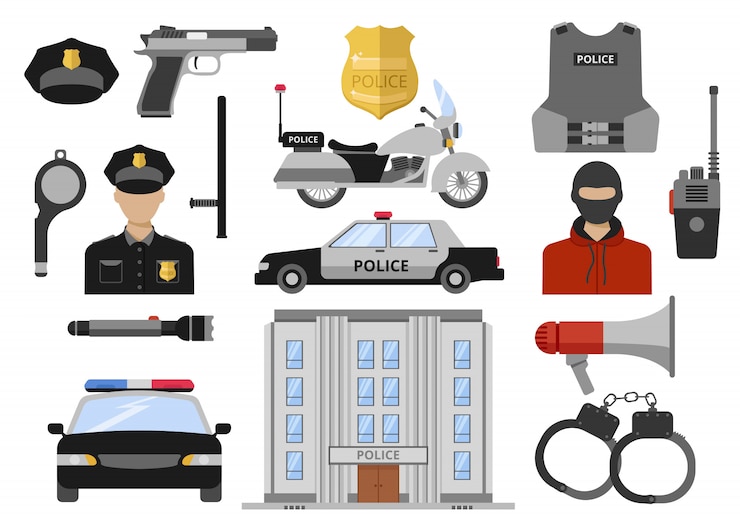 Kostenlose Vektor polizei dekorative flache symbole gesetzt
