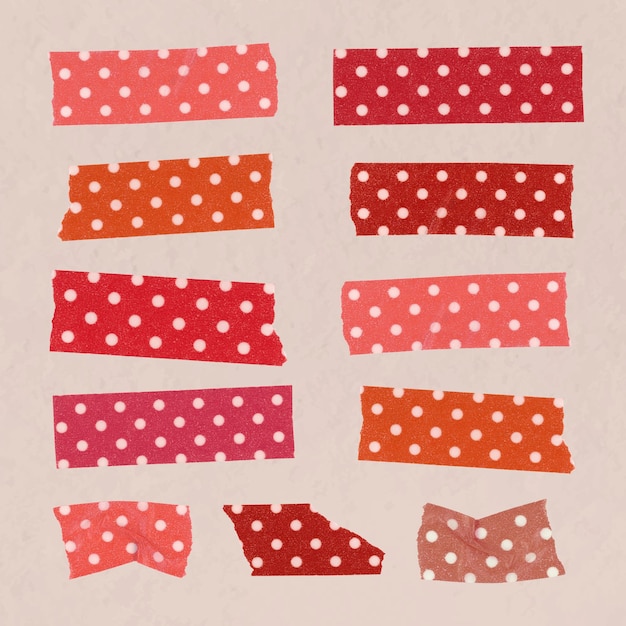 Polka dot washi tape clipart, rotes muster, tagebuch-aufkleber-vektor-set
