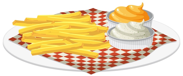 Kostenlose Vektor pommes frites mit unterschiedlicher soße