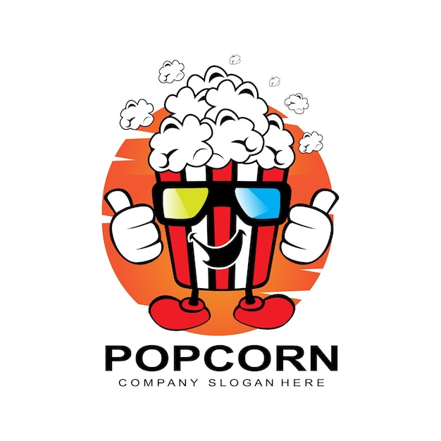 Popcorn-logo-symbolvektor explodiert kino-snacks-konzeptillustration Premium Vektoren