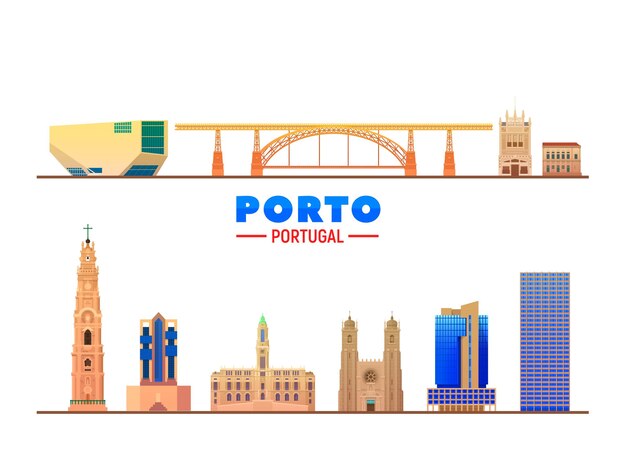 Porto Portugal Sehenswürdigkeiten weißen Hintergrund Vektor-Illustration Geschäftsreisen und Tourismus-Konzept mit modernen und alten Gebäuden Vektor für Präsentationsbanner-Website