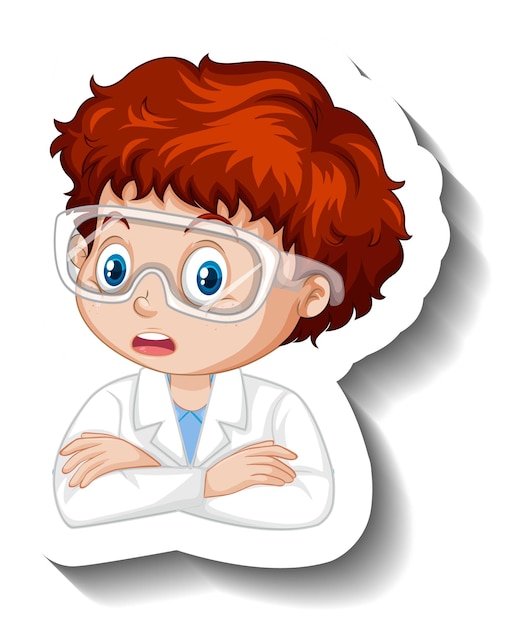 Porträt eines jungen im wissenschaftskleid-cartoon-charakter-aufkleber
