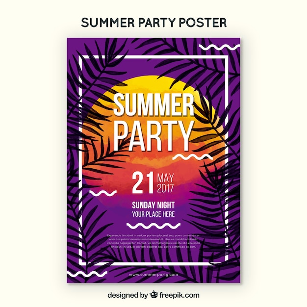 Poster der sommerparty mit sonnenuntergang