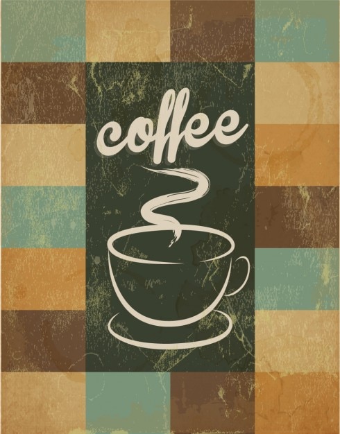 Kostenloser Vektor poster retro mit hand gezeichneten tasse kaffee