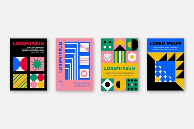 Kostenloser Vektor postmoderne business-cover-kollektion mit geometrischen formen