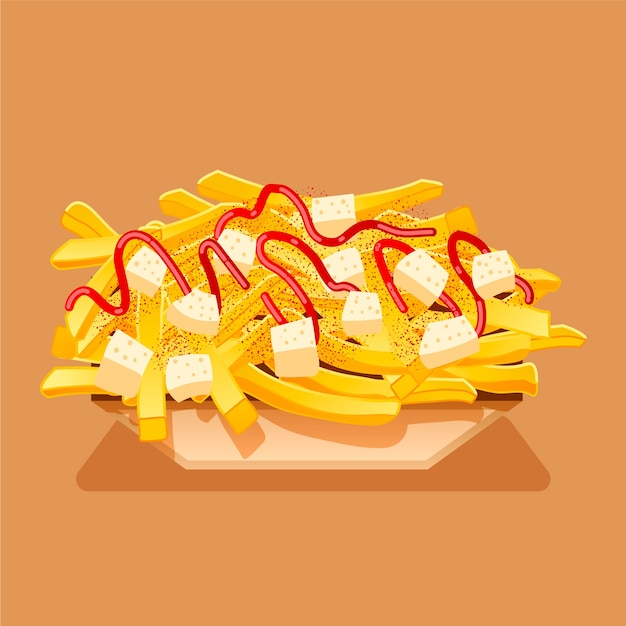 Poutine-Illustration im flachen Design