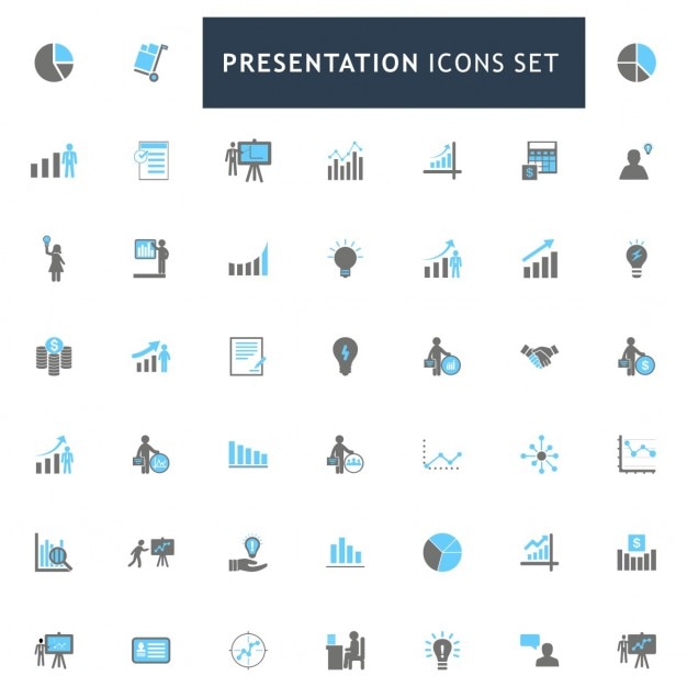 Präsentation blau und grau Icons Set