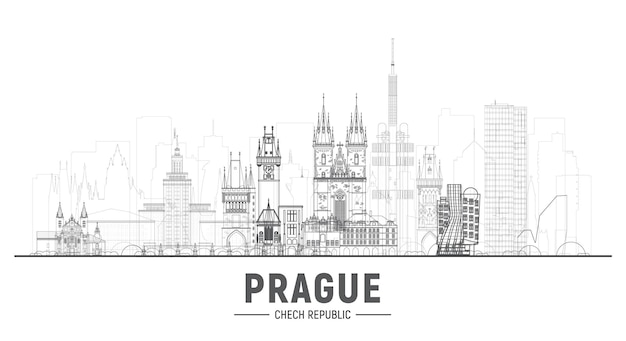 Kostenloser Vektor prag tschechische republik linie skyline der stadt in weißem hintergrund vektor-illustration geschäftsreise- und tourismuskonzept mit modernen gebäuden bild für banner oder website