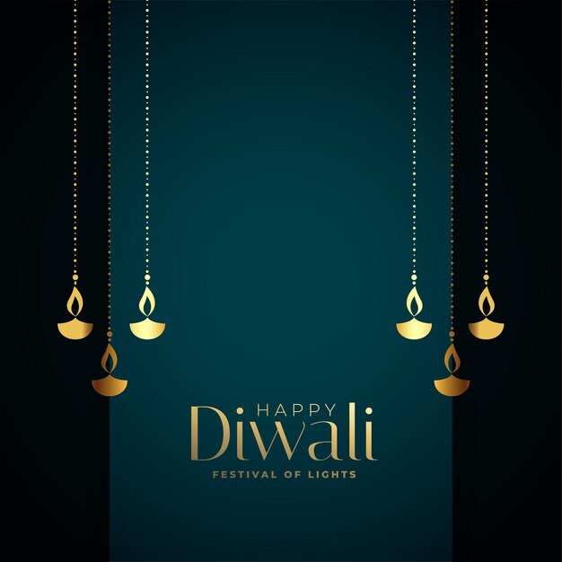 Premium Happy Diwali Karte mit goldenem Diya Design