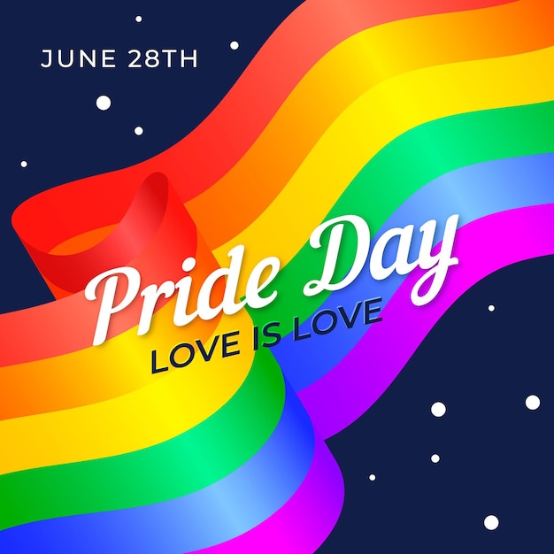 Pride day flagge mit datum und liebe ist liebesbotschaft