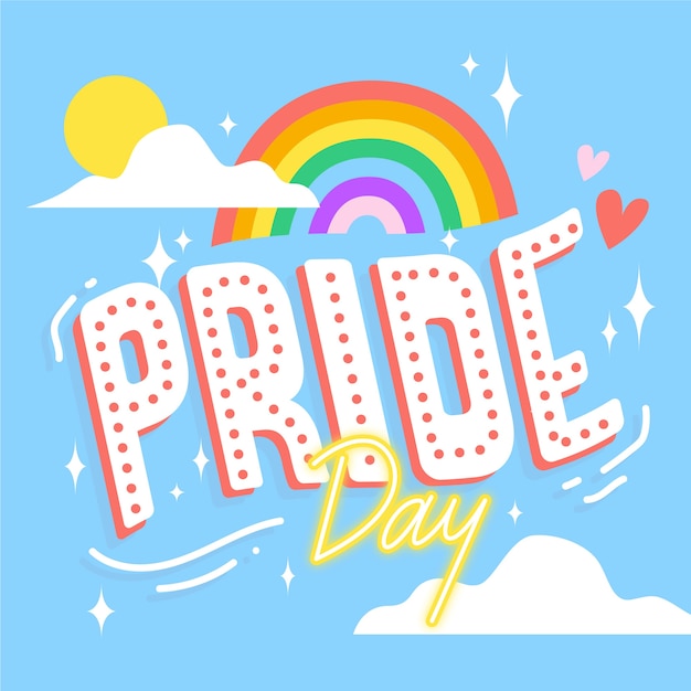 Pride day schriftzug mit regenbogenhintergrund