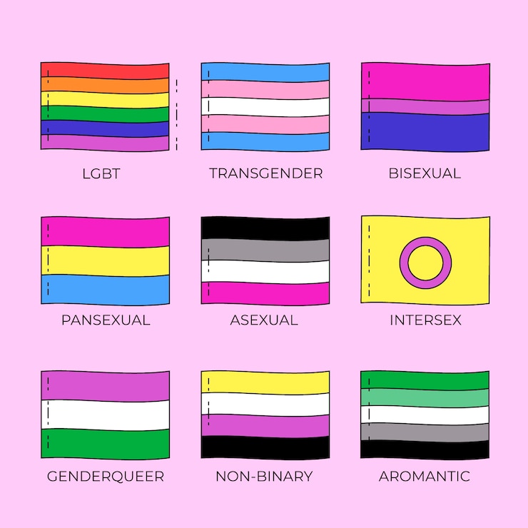 Kostenlose Vektor pride month handgezeichnete lgbt-flaggen