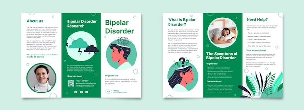 Kostenloser Vektor professionelle dreifach gefaltete broschüre zur aufklärung über bipolare störungen