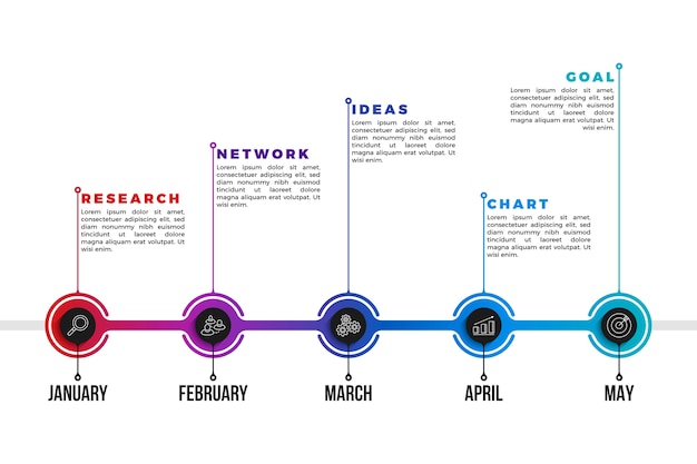 Kostenloser Vektor professionelle zeitleiste mit farbverlauf infografik